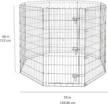 Amazon Basics Foldable Metal Indoor/Outdoor Dog Playpen, Octagonal Exercise Pen, Single Door, 8 Panels, 48 Inch Tall, X-Large, 60 x 60 x 48 Inches, Easy to Assemble, Black