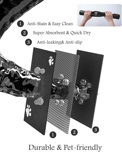 Pet Feeding Mat-Absorbent Dog Mat for Food and Water Bowl-No Stains Quick Dry Water Dispenser Mat-Dog Accessories Pet Supplies-Bowl for Messy Drinkers（Black,23"x34"