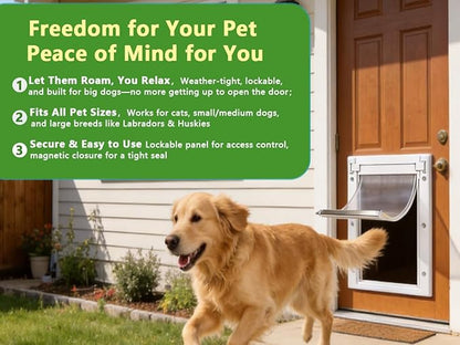 Pet Door Dog Door Easy Install - Wood & PVC Doors & Walls，Cat Door Free Movement & Strong Magnetic Auto-Close & Sliding Lock,Telescoping Frame,5 3/4" x 9 1/3" for Small Dogs Cats Up to 15 lb