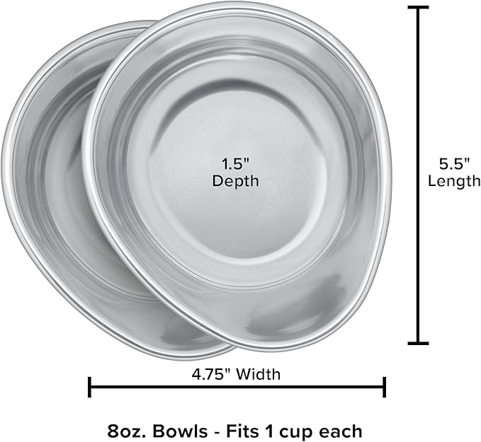 WeatherTech Double High Pet Feeding System - Elevated Dog/Cat Bowls 8oz Stainless Steel Bowls 3 inch High Light Grey (DHC0803LGLG)