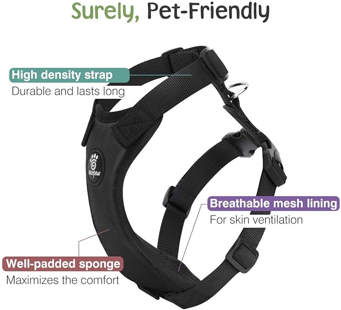 VavoPaw Dog Seat Belt, Safety Vest Dog Car Harness with Adjustable Buckle Dog Seat Belt for Vehicle Nylon Pet Safety Seat Belts Heavy Duty(M, Black)