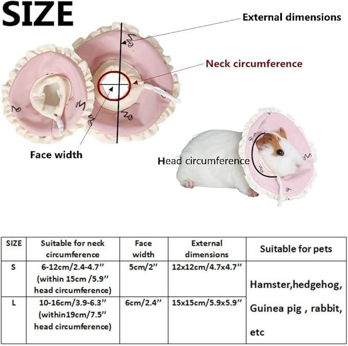 Adjustable Guinea Pig Cone Pet Recovery Collar,Soft Pet Recovery Collar for Rabbits/Chinchilla/Kittens After Surgery Wound Healing,Elizabeth Neck E-Collar for Small Animals (S)
