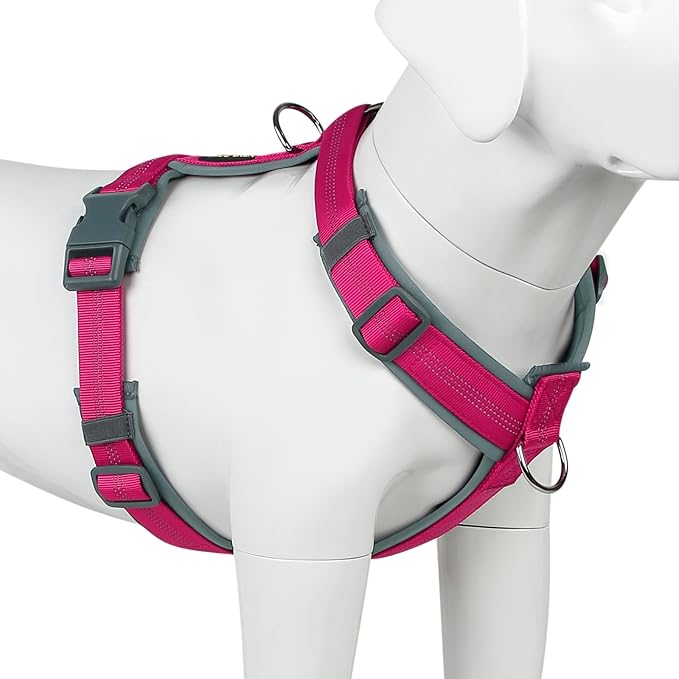 Plutus Pet No Pull Dog Harness, Adjustable Nylon Harness with Soft Padding, Reflective and Heavy Duty Dog Harness for Small, Medium, Large Dogs(Hot Pink, XS)