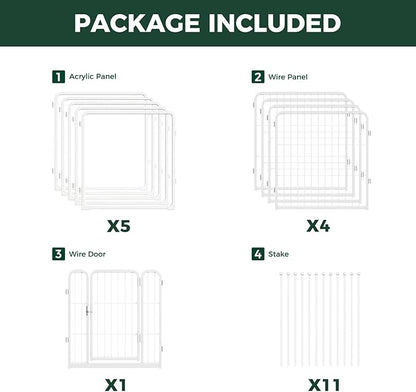 FXW AuraSpace Pro Acrylic & Wire Mesh Indoor Dog Playpen, 24" Height 10 Panels Metal Dog Pen for Puppies & Small Dogs, White│Patented