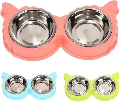 Pets Feeder Bowl Dog Dishes Stainless Steel Pet Dog Cat Puppy Feeding Feeder Double Bowl Water Food Holder Dog Feeders for Feeding Blue