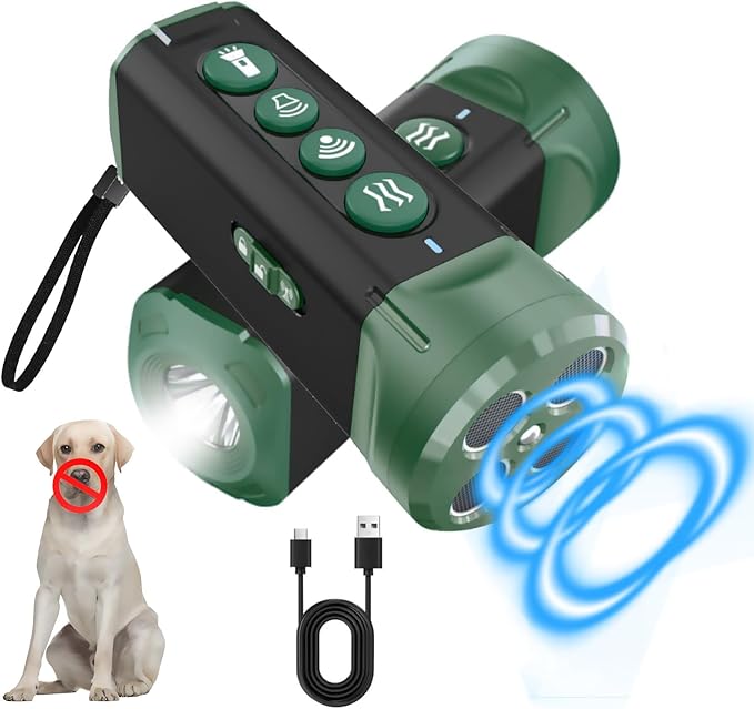 BOKKY 6-in-1 Anti Barking Device for Dogs with 3X Sonic Emitters Convertible Waterproof Dog Bark Deterrent of 4 Ultrasonic Heads Up to 32FT Long - Safe for Dogs Training - Indoor & Outdoor