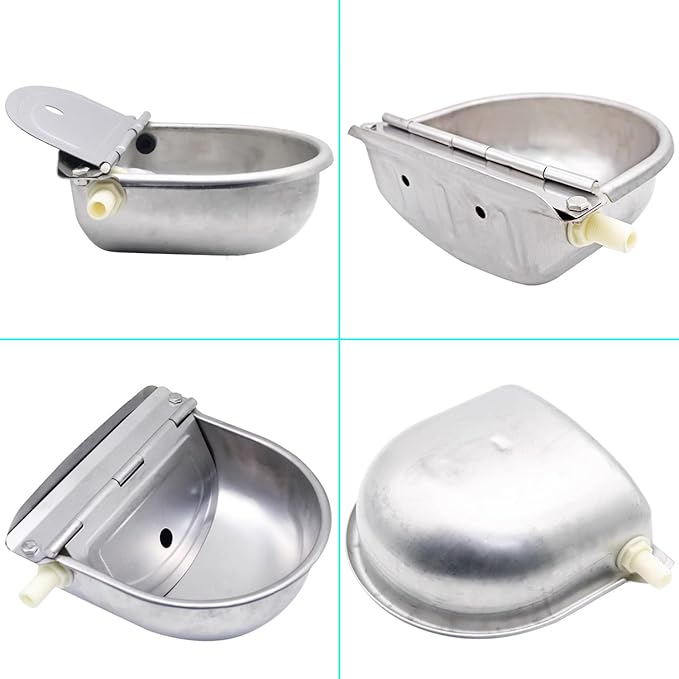 Automatic Animal Water Bowl with Float Valve, 304 Stainless Steel Livestock Water Dispenser for Dog Horse Goat Pig Cow Livestock Water Bowl Kit Includes Bowl, Pipe, 2 Valves, Quick Connector Adapter