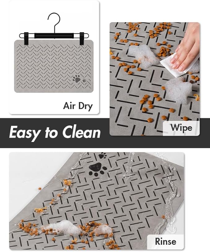 MontVoo-Absorbent Pet Feeding Mat-No Stains Quick Dry Dog Mat for Food and Water Bowl-Rubber Backing Dispenser Mat Accessories Supplies-Dog Bowl Messy Drinkers,(Light Grey,17"x28")