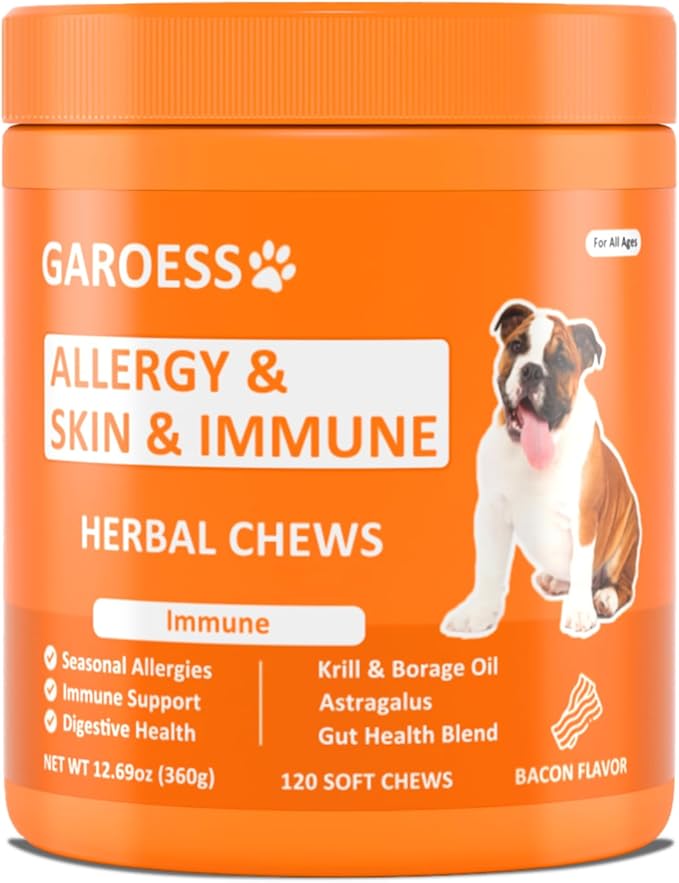 Dog Allergy Relief Chews- Allergy & Immune Probiotics, Support Seasonal Allergies, Gut & Digestive Health, Dog Itching Skin,Paw & Ears Relief- Bacon Flavor -120 Count (3 Pack/Love it)