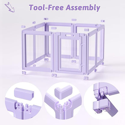 DIY Clear Acrylic Dog Playpen House,Quick Easy Assembly and Disassembly,Strong Floor Suction,Indoor and Outdoor Use,Easy Cleansing Puppy Fence (Purple, 23.6" H, 8PCS)