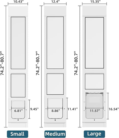 Dog Door for Sliding Glass Door, Magnetic Plastic Flap, Adjustable Height, No-Cut Insert with Lock, Ideal for Renters, Apartments, Patio White L