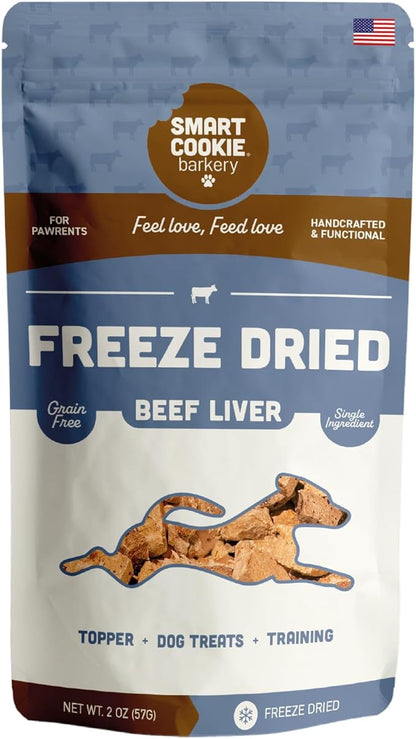 Smart Cookie Freeze Dried Beef Liver Bites - Single Ingredient Beef Liver Dog Treats - Low Calorie Training Treats for Dogs - 2oz Bag, 1 Pack