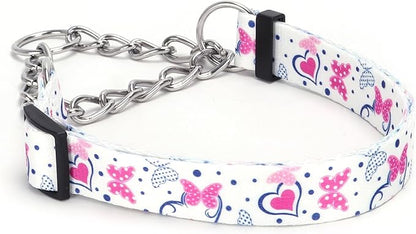 Martingale Dog Collar with Stainless Steel Chain - Limited Chain Cinch Training Collar for No Pull Training Dog - Flower Multicolor Cute Patterns - Premium No Slip Collar (HA12NO13, M)