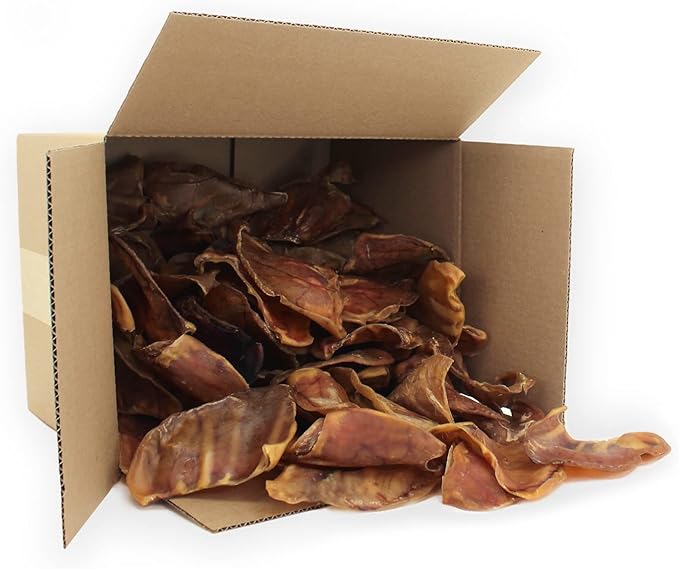 Best Pet Supplies GigaBite Whole Pig Ears for Dogs - All-Natural Slow-Roasted Chews That Clean Teeth and Satisfy Aggressive Chewers - 60 Pack for Large Dogs