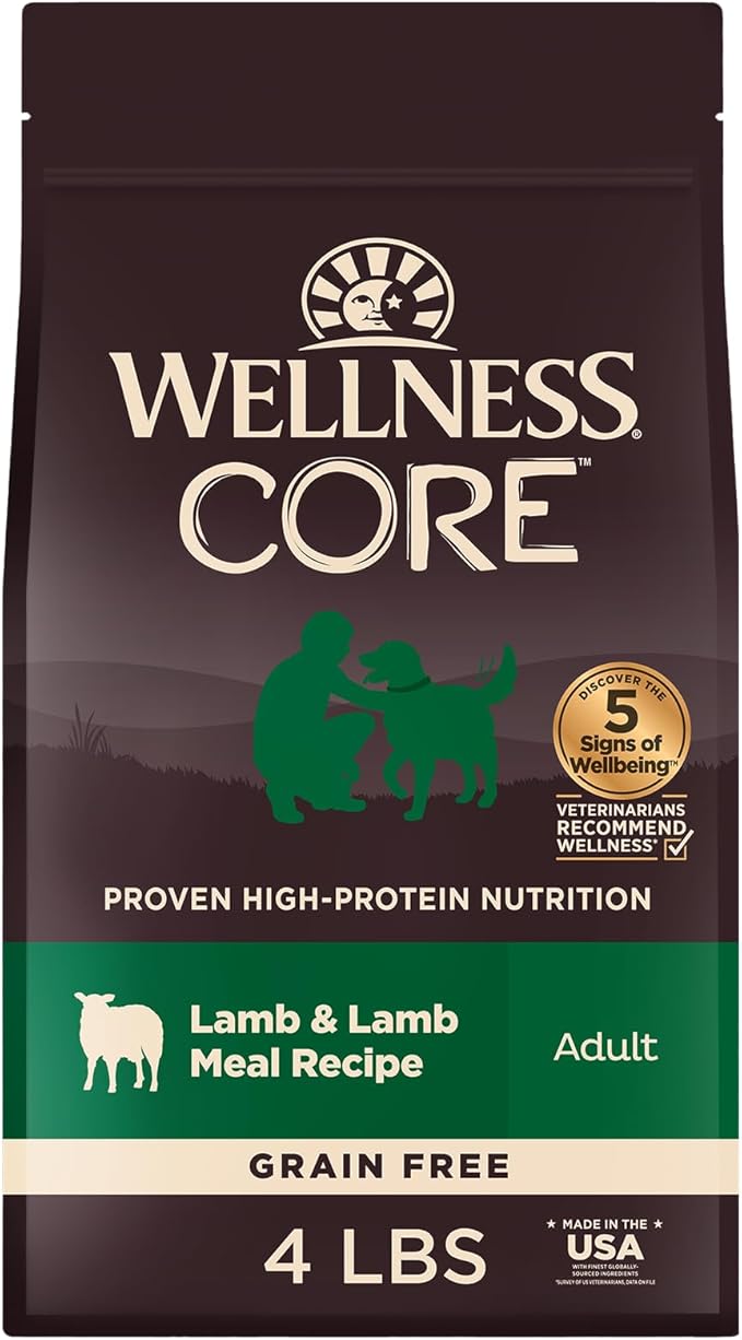 Wellness CORE Adult Dry Dog Food, Grain Free Kibble, Natural, High Protein, Lamb Recipe, 4 lb Bag