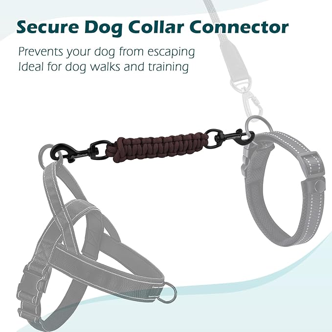PetBonus Dog Collar Safety Clip, Handmade Backup Safety Strap for Dog Harness, Prong, Pinch Collar, Double Ended Clasp Leash Connector (Brown)