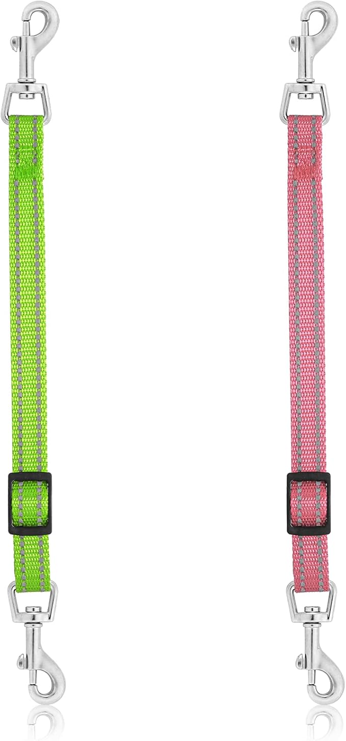 Cobee 2 Pcs Reflective Nylon Puppy Collar Clips, Backup Collar, Safety Adjustable Pet Dog Harness Connector, Double Ended Backup Clasp Clip for Dog Puppies (Green, Pink)