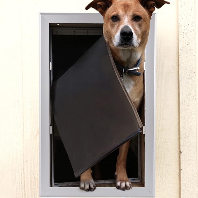SmarketBuy Aluminium Extra Large Dog Door 17.5" W x 27.7" H Weatherproof Aluminum Frame Pet Door with Sliding Lock Panel Easy to Install Durable Magnetic Double Flaps Pet Door for Dogs Up to 220LBS