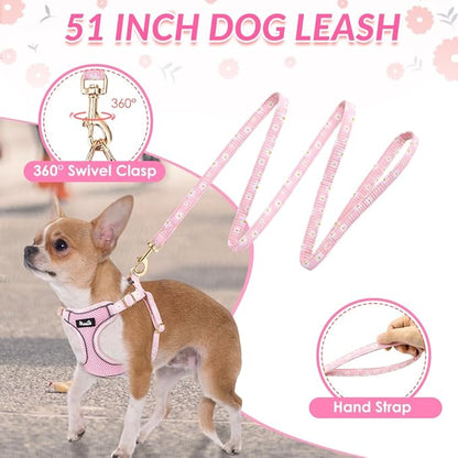 Lukovee No Pull Puppy Harness and Leash Set - Soft Lightweight Escape Proof Puppy Vest Harness, Breathable Adjustable Pet Harness with Dog Leash for Small Dogs (Pink, M)