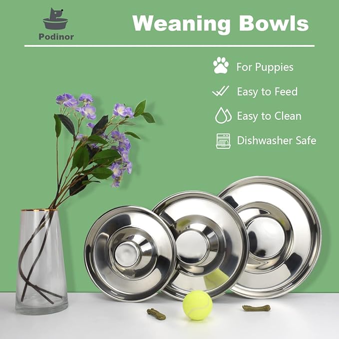 Stainless Steel Puppy Dog Bowls 2 Pack, Pets Puppies Feeding Food and Water Weaning Bowls Dishes Feeder, 13.4 Inch