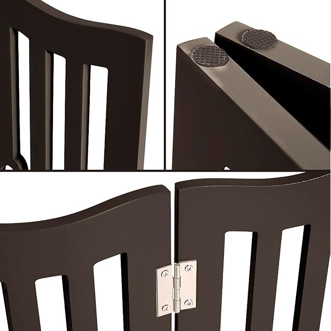 Pet Gate, Wooden Free Standing Dog Gate for Small Dogs and Cats. Great Folding Fence for Doorways, Halls, Stairs. Espresso