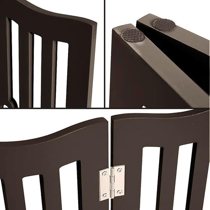 Pet Gate, Wooden Free Standing Dog Gate for Small Dogs and Cats. Great Folding Fence for Doorways, Halls, Stairs. Espresso
