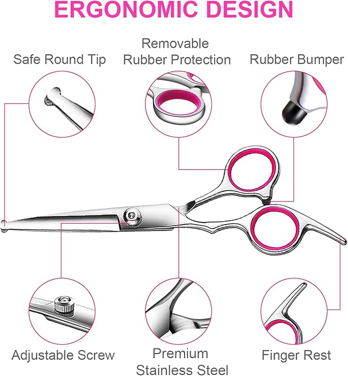 TINMARDA 5 in1 Dog Grooming Scissors Kit, Professional Dog Scissors for Grooming with Safety Round Tips, Titanium Coated Grooming Shears for Dogs Cat Pet At Home