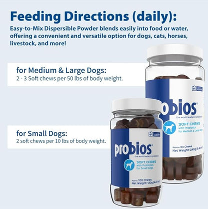 Probios for Dogs Soft Chews, Probiotics for Dogs, Daily Supplement for Gut Health, Digestion & Immune Support, Medium & Large Breeds, 8.46oz (Pack of 2)
