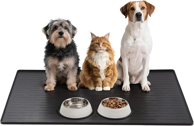 Large Dog Mats for Food and Water, 32"x24" Waterproof Pet Food Mats for Floor Nonslip Silicone Bowl Mats with Raised Edges