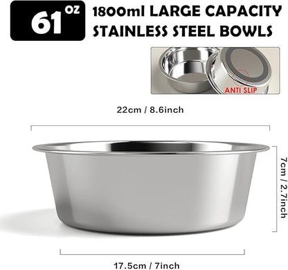 Dog Bowl with Stand for Large Dogs - Includes 61oz Bowls, Adjustable Height & Width Raised Dog Bowl Stand, Single Elevated Food Water Stand, 3 Height Adjust Holder