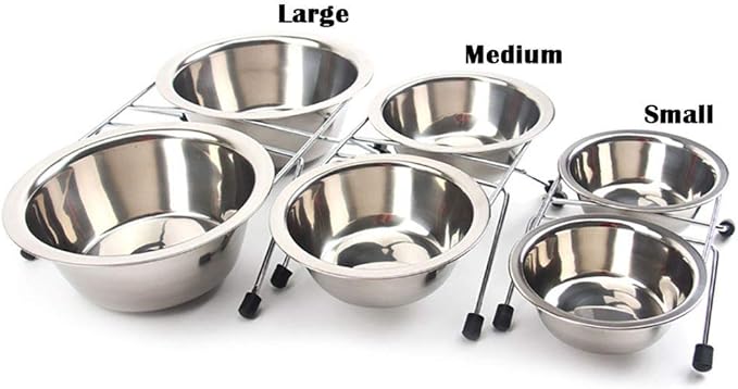 JiangYanus Elevated Dog Cat Food and Water Bowls, Stainless Steel Raised Pet Dish Feeder Retro Iron Elevated Stand for Dogs and Cats (Small)