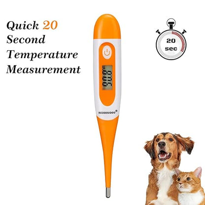 Digital Pet Thermometer for Accurate Fever Detection, Suitable for Cats/Dogs/Horse/Veterinarian, Waterproof Pet Thermometer, Fast and Accurate Measurements in 20 Seconds (Orange)