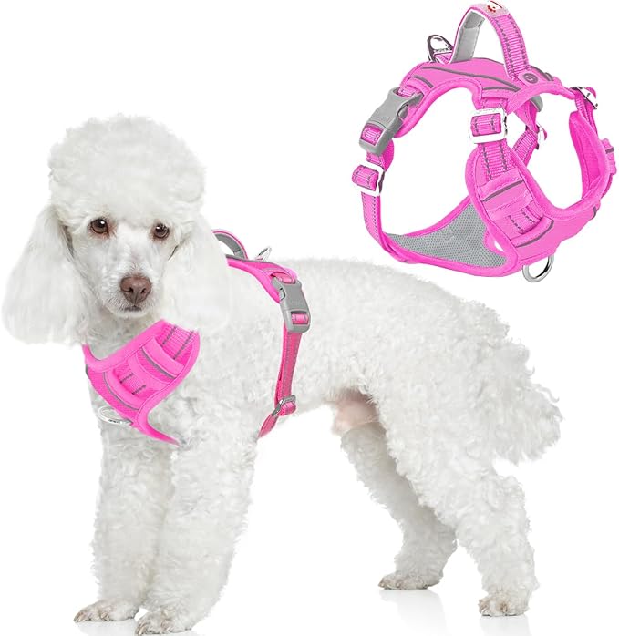 BARKBAY Dog Harness No Pull Oxford with ID Tag Pocket - Heavy Duty, Reflective, Easy Control for Large Dogs(Pink Oxford,S)
