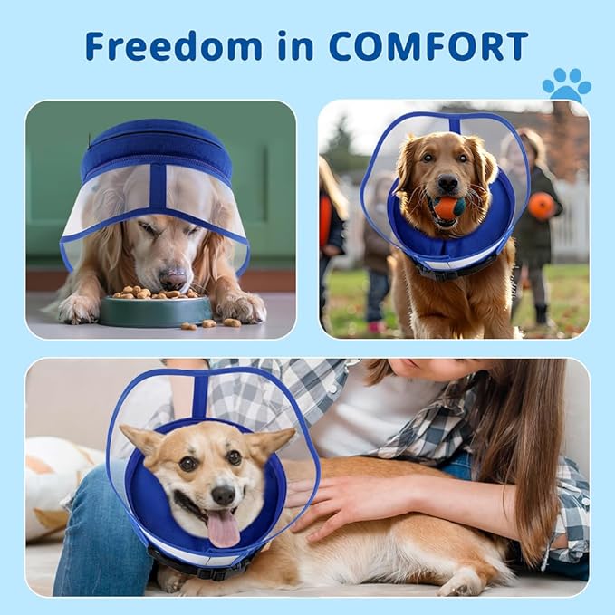 Soft Dog Cone Collar, Inflatable Cones Alternative After Surgery with Anti-Lick Shield, for Large/Medium/Small Dogs to Stop Licking, Elizabethan Neck Ecollars of Shame, Comfy E Pillow Recovery