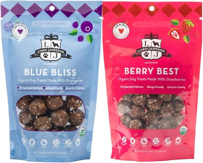 Lord Jameson Blue Bliss and Berry Best Bundle – Organic Soft & Chewy Dog Treats, Allergy Safe Dog Treats for Training & Snacking, Gluten Free & Plant-Based, Made in USA