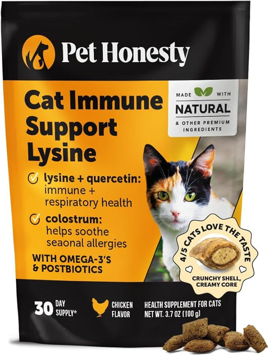 Cat Immune Support Lysine – Allergy Relief & Immune Health Supplement for Cats with L-Lysine, Colostrum, Quercetin & Omega-3 – Soothes Sneezing, Runny Nose & Itchy Skin Chicken, (30-Day Supply)