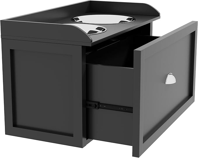 PawHut Dog Feeding Station with Storage Drawer - Removable Elevated Dog Bowls for Large Dogs, Black