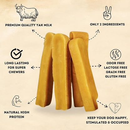 Yak Cheese Himalayan Dog Chews – Long-Lasting Natural Chews for Aggressive Chewers – 2-Ingredient, High Protein, Odorless, Dental Health Treats for Dogs (Large, 4 Pack)