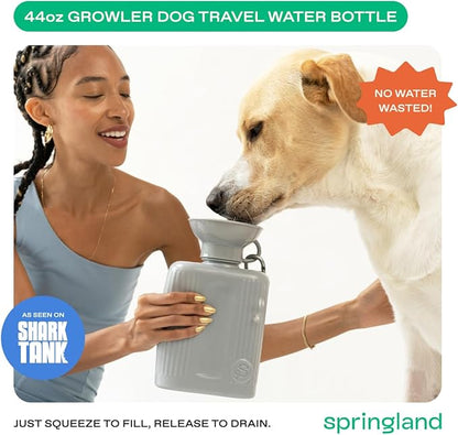 Springer Dog Water Bottle | Portable Travel Water Bottle Dispenser For Dogs - As Seen on Shark Tank | Patented, Leak-Proof Bottles Fill Bowl With Water - Ideal for Walking | BPA-Free 44oz Gray