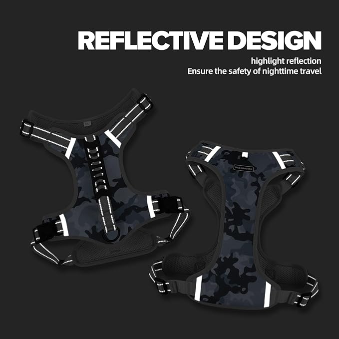 Dog Harness No Pull Adjustable Reflective,for Medium and Large Small Dog with Leash 59.06in (Camouflage, L)