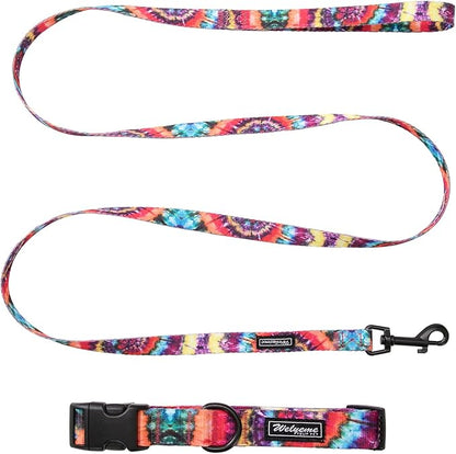 Dog Collar and Leash Set for XSmall Small Medium Large Dogs, Rainbow Stripes, Tie Dye Dog Collar (S(9.9''-11.8''))