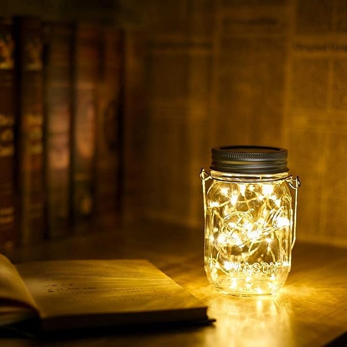 YJFWAL Mason Jar Solar Lights, 12 Pack 30 LED Mason Jar Solar Fairy Lights, Lantern String Lid Light with Hangers for Garden,Patio,Yard,Party,Birthday,Wedding, Christmas Decoration(No Jars)