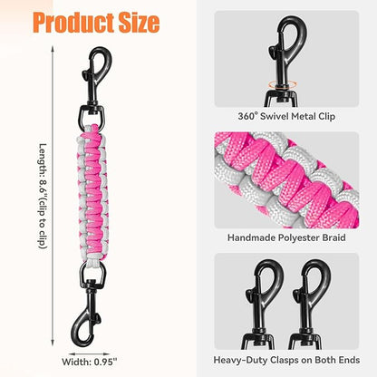 Dog Collar Safety Clip, Collar Companion, Handmade Backup Safety Strap, Double-Ended Clip Leash Connector, Suitable for Dog Harnesses, Prong, Pinch Collars (Pink,Light Gray, 1 Pack)