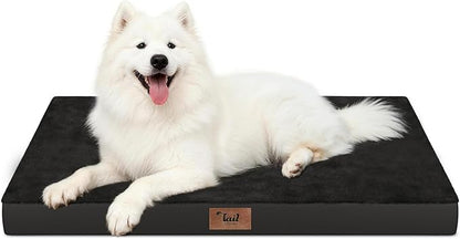 Large Comfy Washable Dog Bed, Orthopedic Egg Crate Foam Dog Crate Mat for Large Dogs with Removable Cover, 41x27 Inch, Black