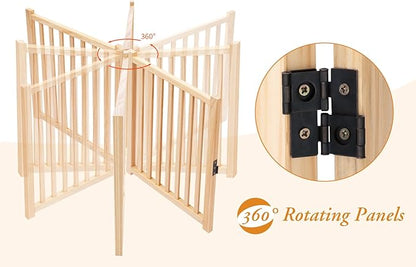 YOCAN Paint-Free Wooden Freestanding Dog Gates with Door for The House,Doorways, Stairs,Wood Dog Fences Indoor Pet Gate,Step Over Fence-3 Panel
