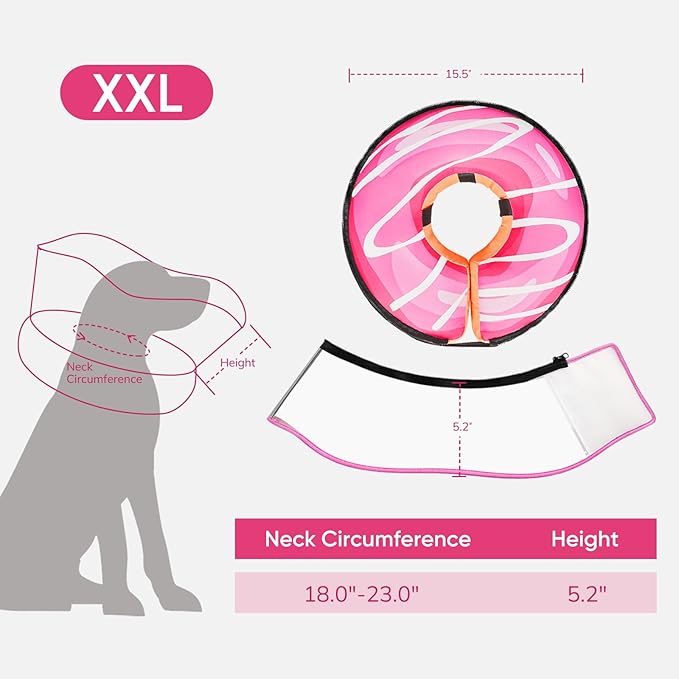 Supet Raised Inflatable Dog Cone After Surgery - Adjustable Recovery Donut Collar with Removable Shield to Stop Licking Wounds & Protect Stitches - Soft Dog Cone Alternative for Large Dogs (Pink,XXL)