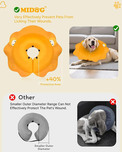MIDOG Inflatable Dog Cone Collar, Lion Mane Soft Dog Cone Alternative After Surgery with 40% Extra Protection Area Anti-Lick, Adjustable Donut Recovery Collar for Large Medium Small Dogs (Lion, S)