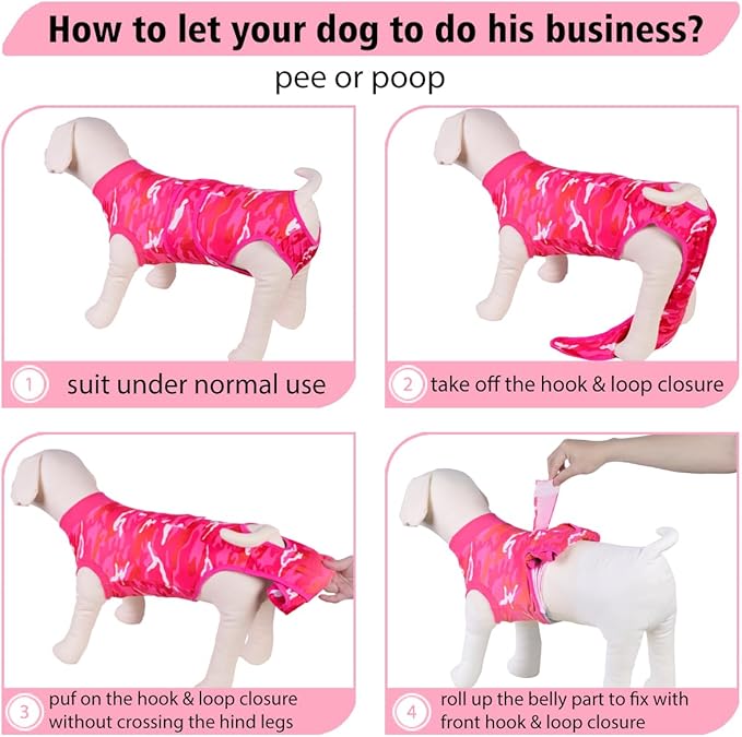 PetWarm Dog Surgery Recovery Suit Male, Pet Surgical Recovery Onesies Suit Surgery Suit for Dogs Professional Dog Abdominal Wounds Bandages, Camouflage Pattern, Pink, S