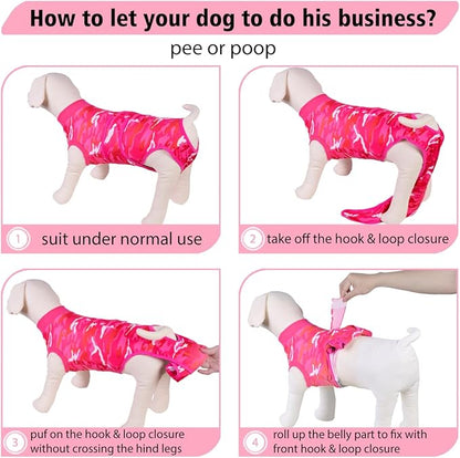 PetWarm Dog Surgery Recovery Suit Male, Pet Surgical Recovery Onesies Suit Surgery Suit for Dogs Professional Dog Abdominal Wounds Bandages, Camouflage Pattern, Pink, S