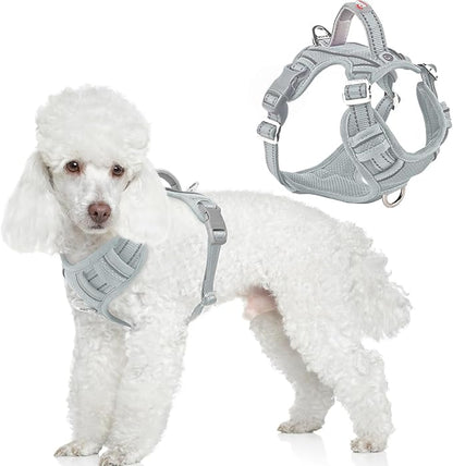 BARKBAY Dog Harness No Pull with ID Tag Pocket - Heavy Duty, Reflective, Easy Control for Large Dogs(Grey,S)